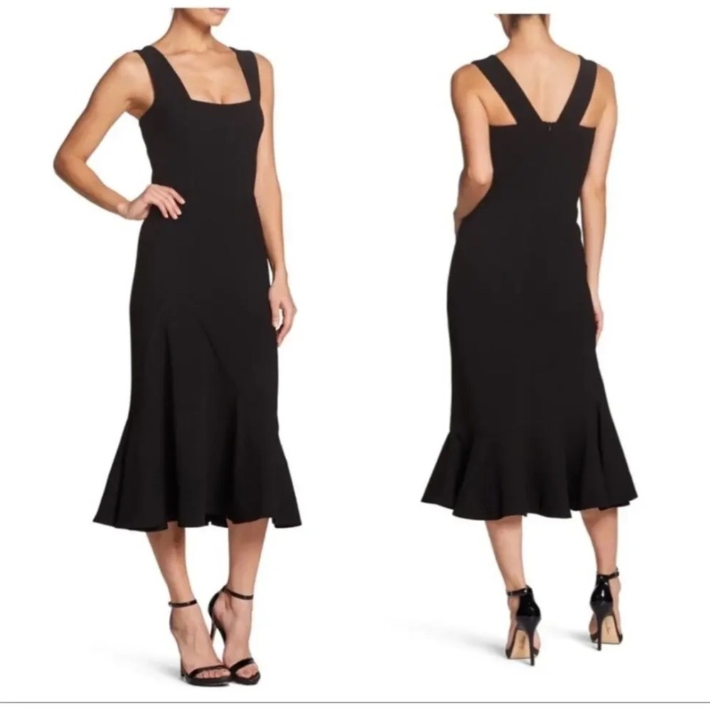 Dress the Population Monica Trumpet Dress Black Midi LBD Formal Cocktail Size M
